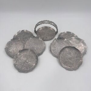 Vintage Rodney Kent Handwrought Aluminum Dogwood Cabbage Coasters Set